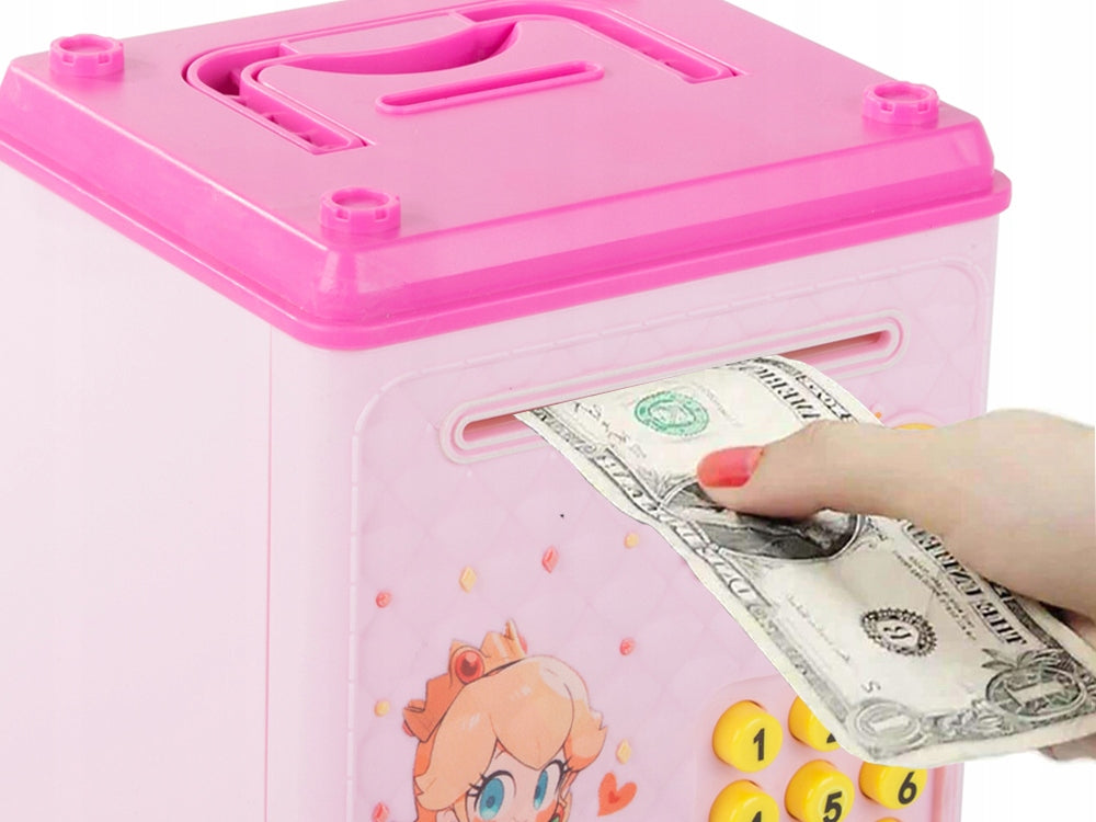Pusculita tip seif, Zola®, deschidere cu pin, sunete si lumina, plastic, 18 x 10 x 12 cm, roz Pusculita tip seif, Zola®, deschidere cu pin, sunete si lumina, plastic, 18 x 10 x 12 cm, roz